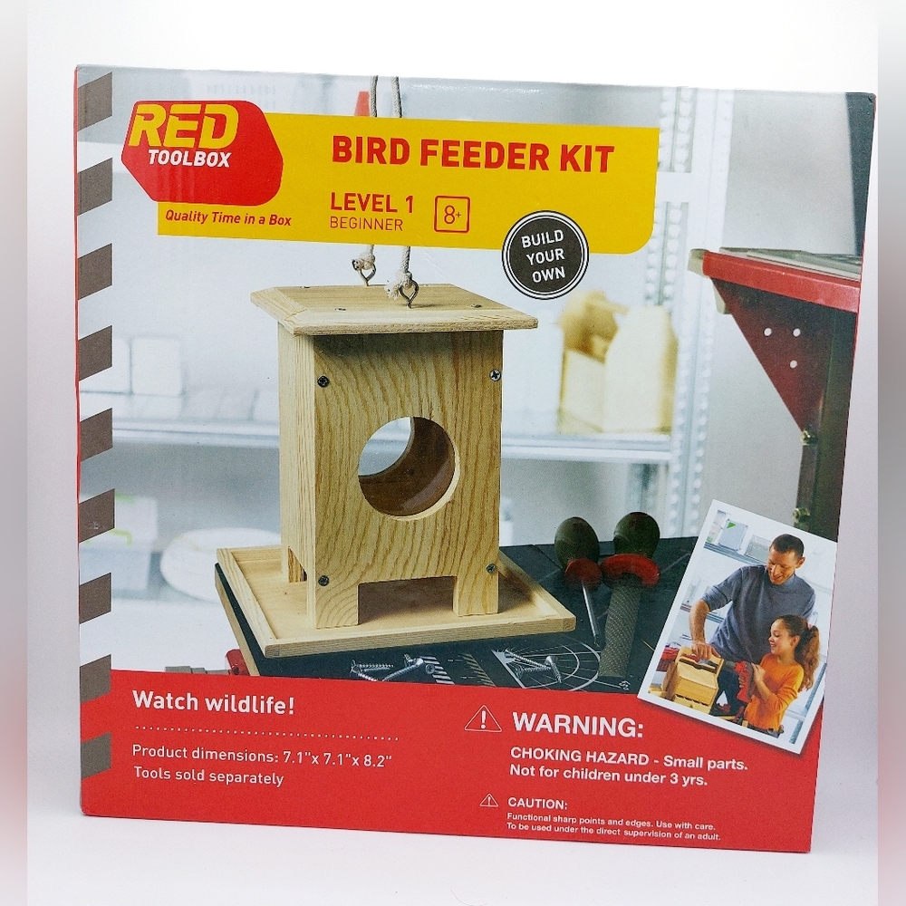 Red Toolbox Hanging Bird Feeder Level 1 Carpentry Kit Quality Work together NIB‎